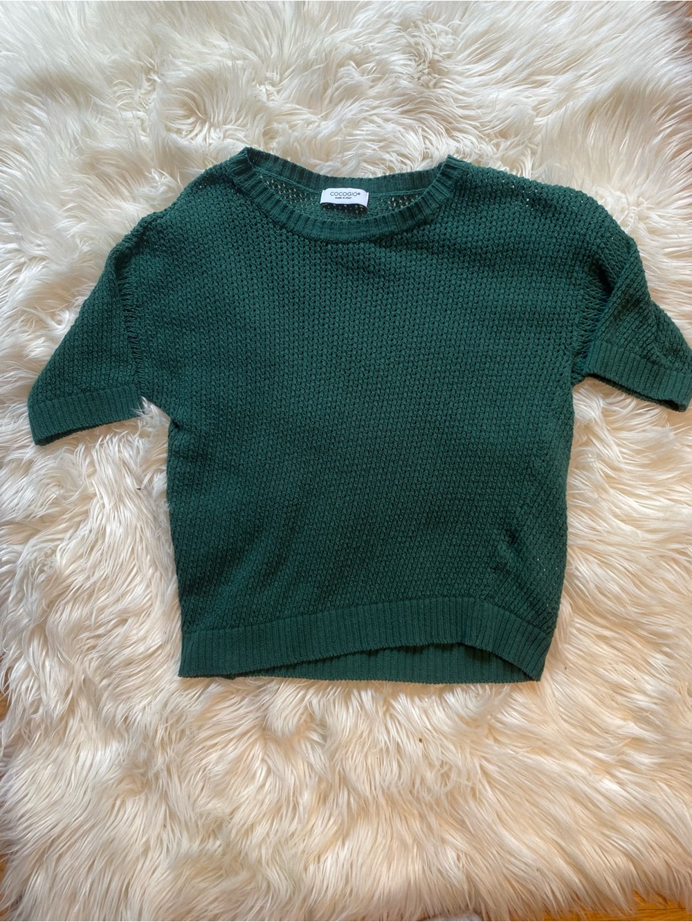 COCOGIO Women’s Short-Sleeve Knit Sweater - Forest Green Size Medium